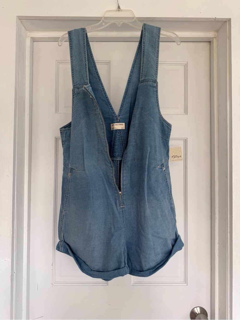 We The Free Light Blue Denim Short Overalls